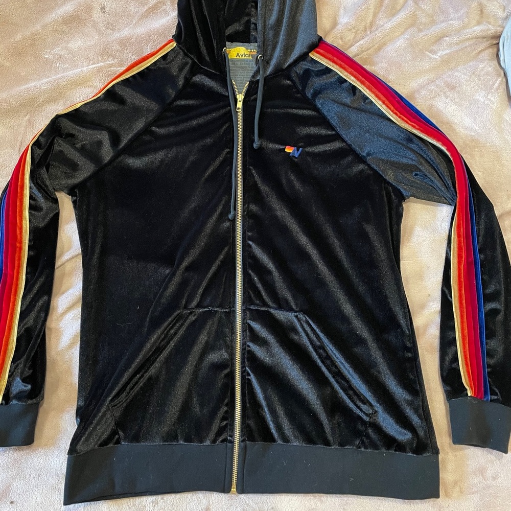 Aviator Nation XL velour velvet hoodie zip up